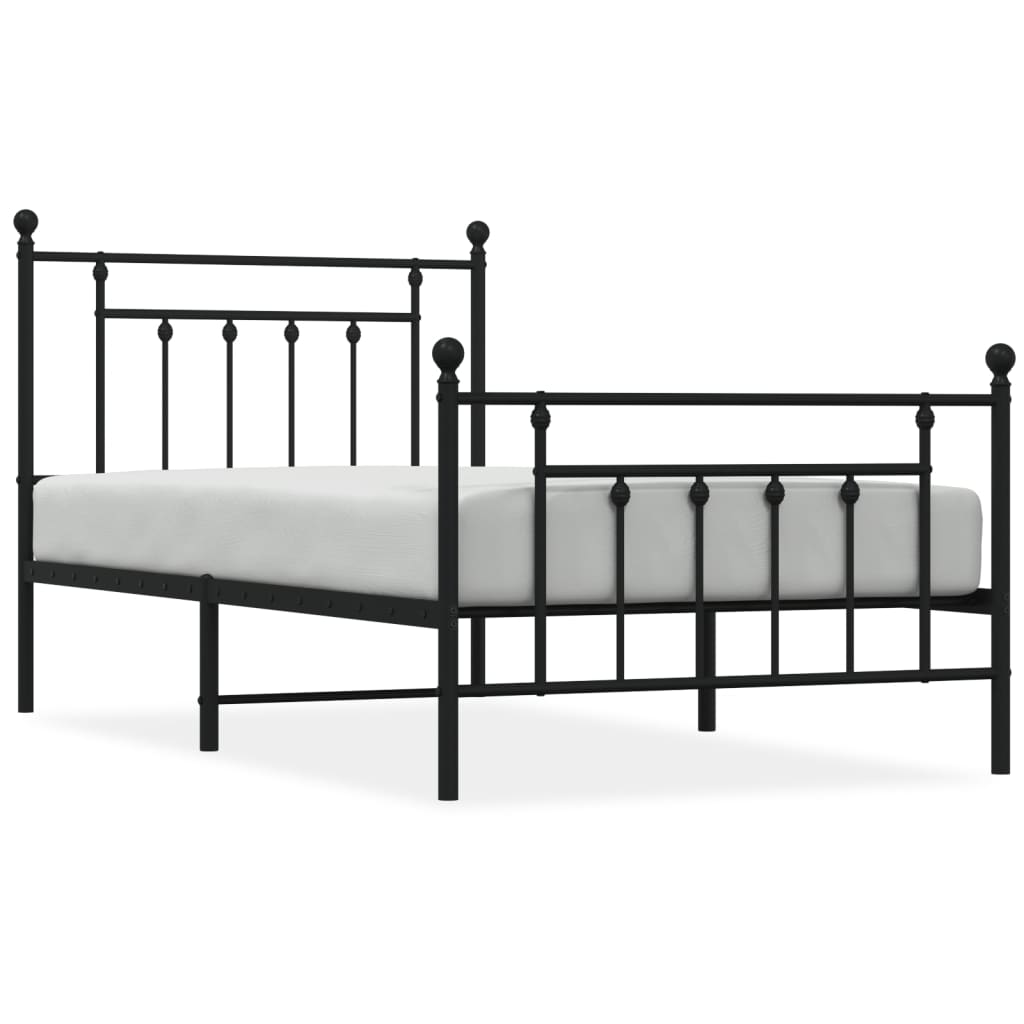 vidaXL Metal Bed Frame without Mattress with Footboard Black 100x190 cm