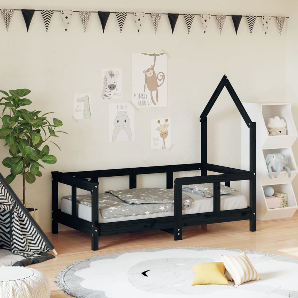 vidaXL Kids Bed Frame Black 70x140 cm Solid Wood Pine