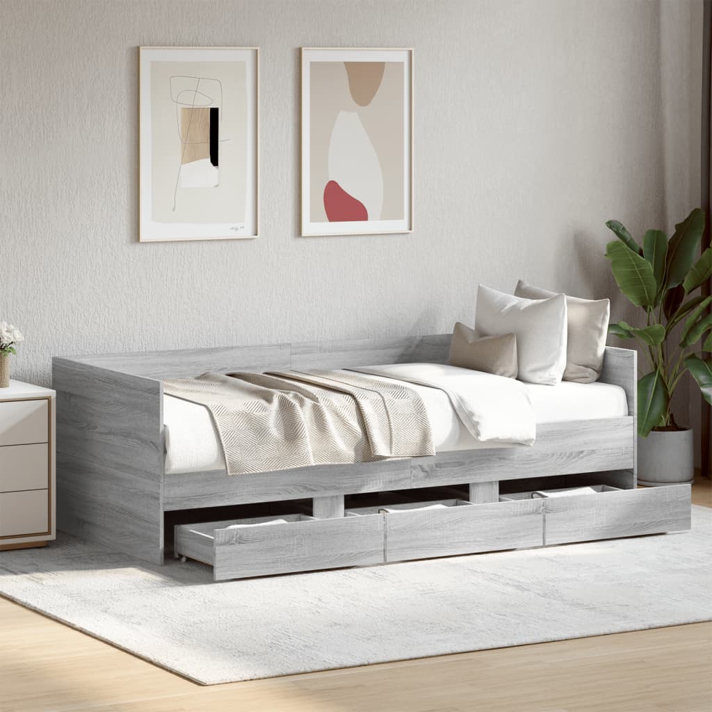 vidaXL Daybed with Drawers without Mattress Grey Sonoma 100x200 cm