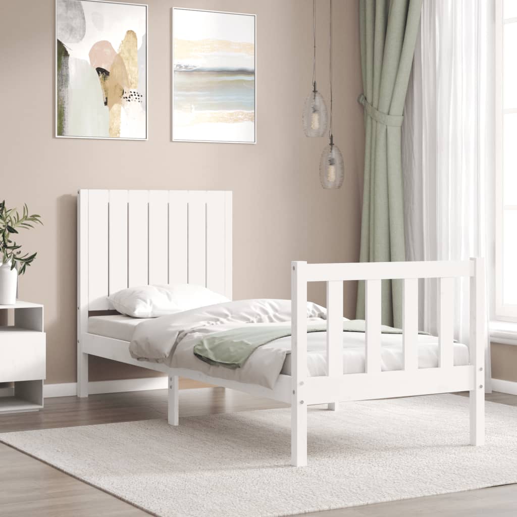 vidaXL Bed Frame with Headboard White Small Single Solid Wood