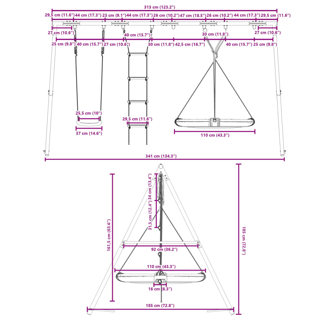 vidaXL Outdoor Swing Set with Swing, Ladder, Saucer Swing