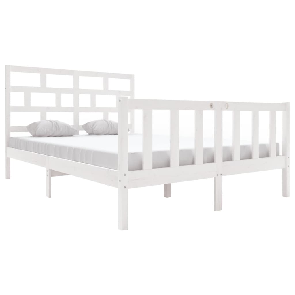 vidaXL Bed Frame without Mattress White Solid Wood Pine King Size