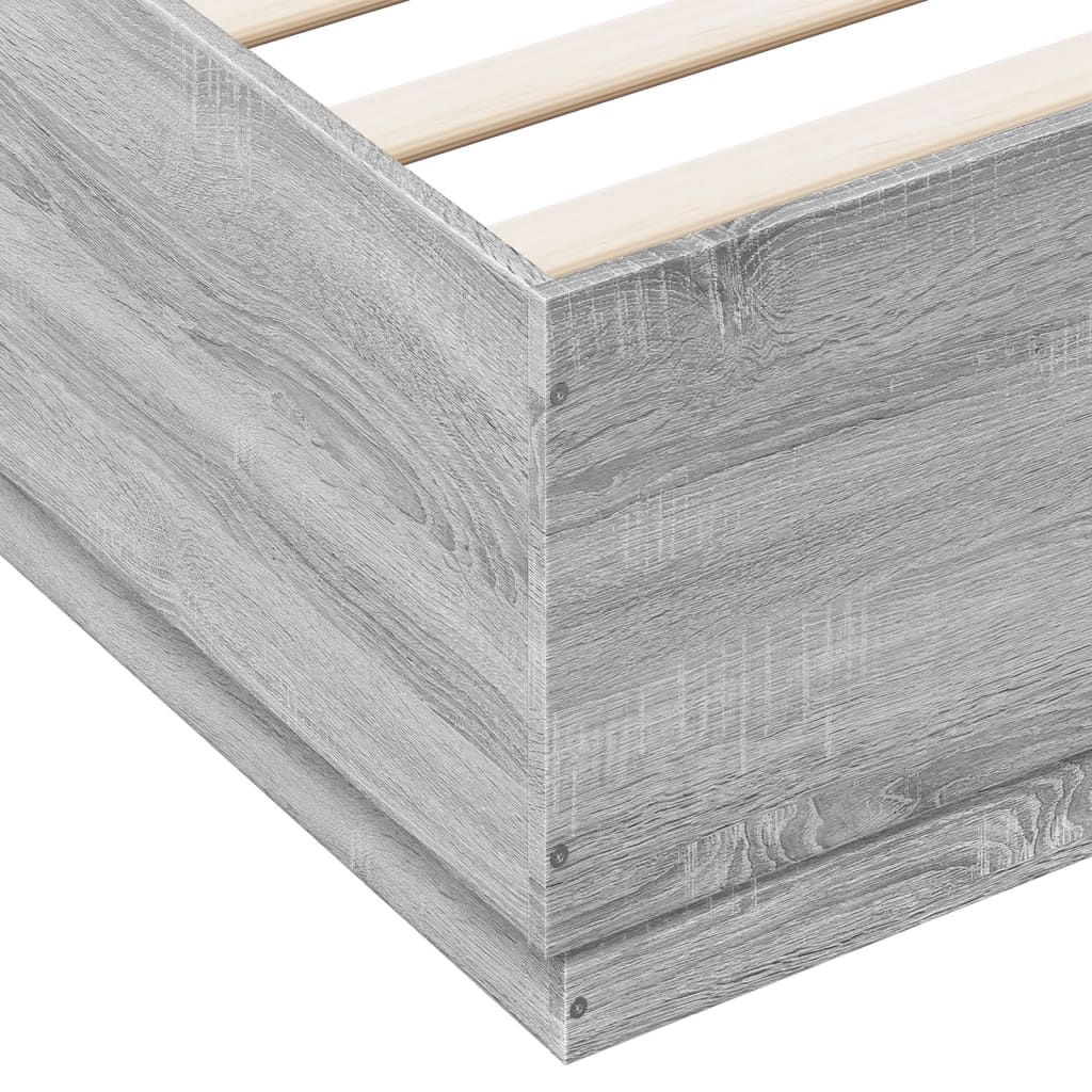 vidaXL Bed Frame with LED Lights Grey Sonoma 160x200 cm Engineered Wood