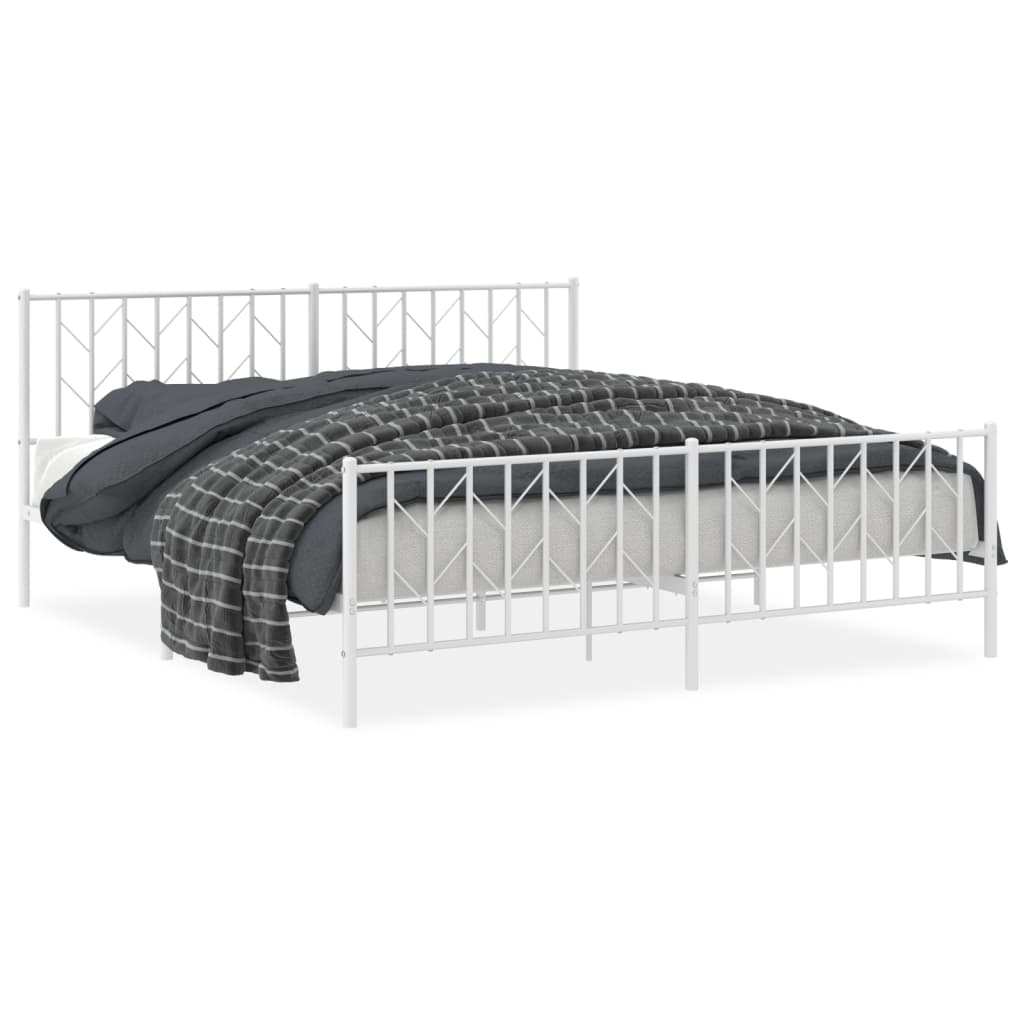 vidaXL Metal Bed Frame without Mattress with Footboard White 183x213 cm