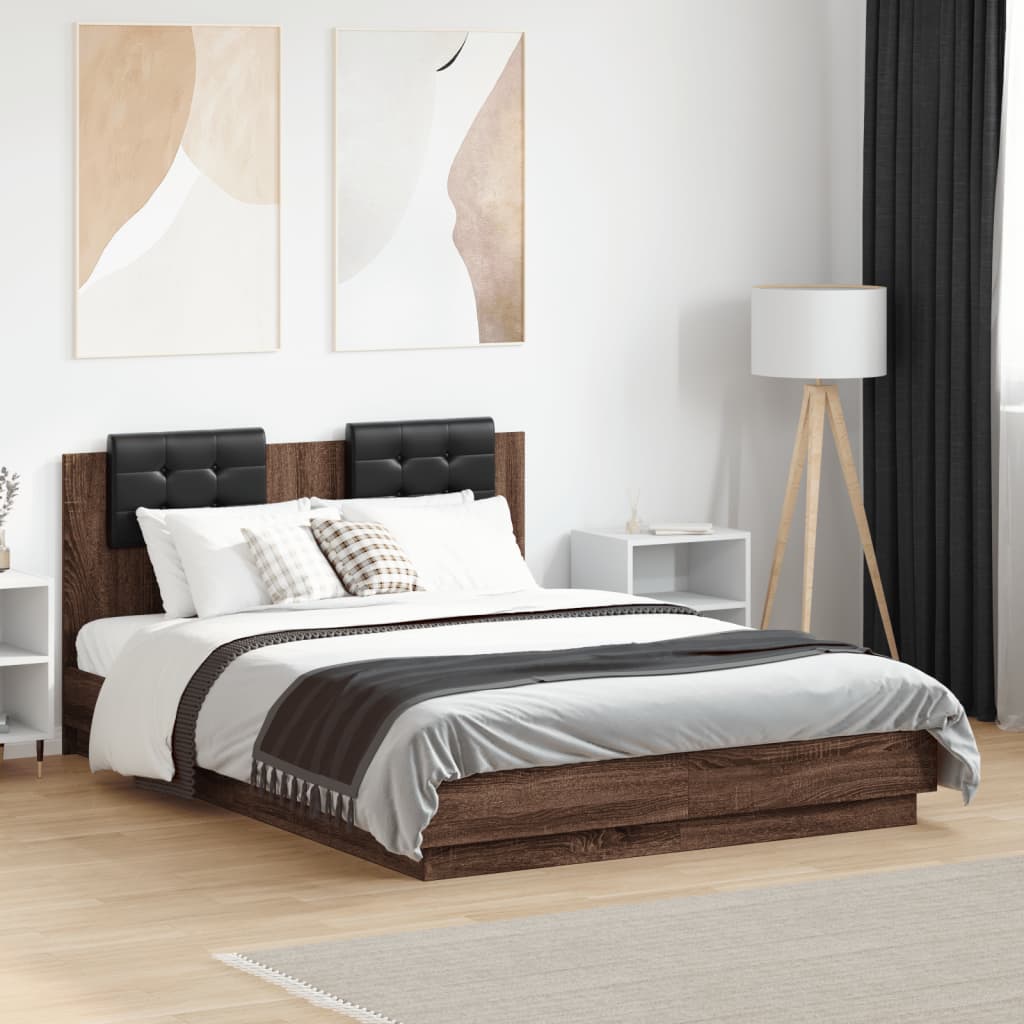 vidaXL Bed Frame with LED without Mattress Brown Oak 120x190 cm Small Double