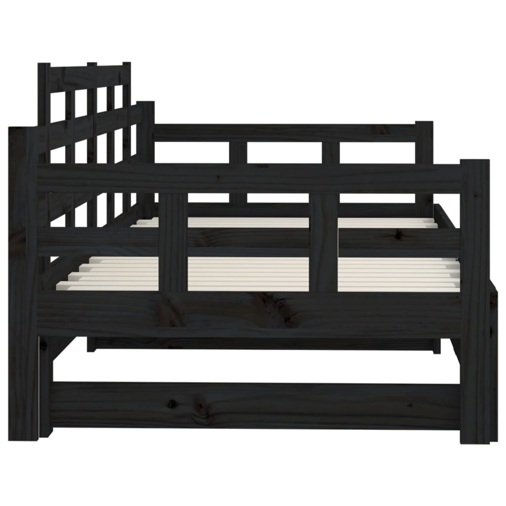 vidaXL Pull-out Day Bed without Mattress Black Solid Wood Pine 2x cm