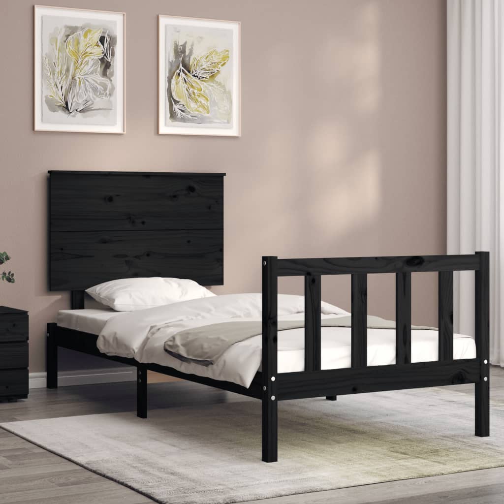 vidaXL Bed Frame without Mattress Black Small Single Solid Wood Pine