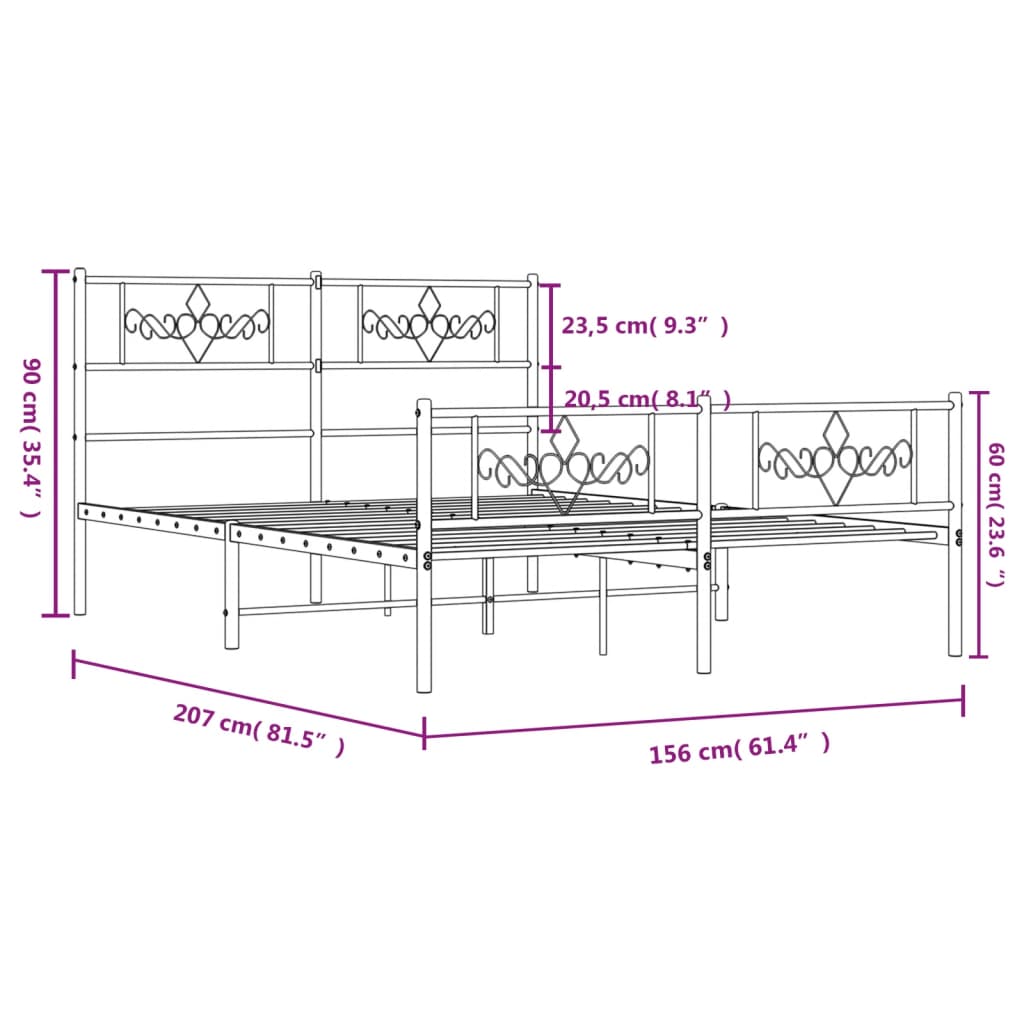 vidaXL Metal Bed Frame without Mattress with Footboard White 150x200 cm King Size