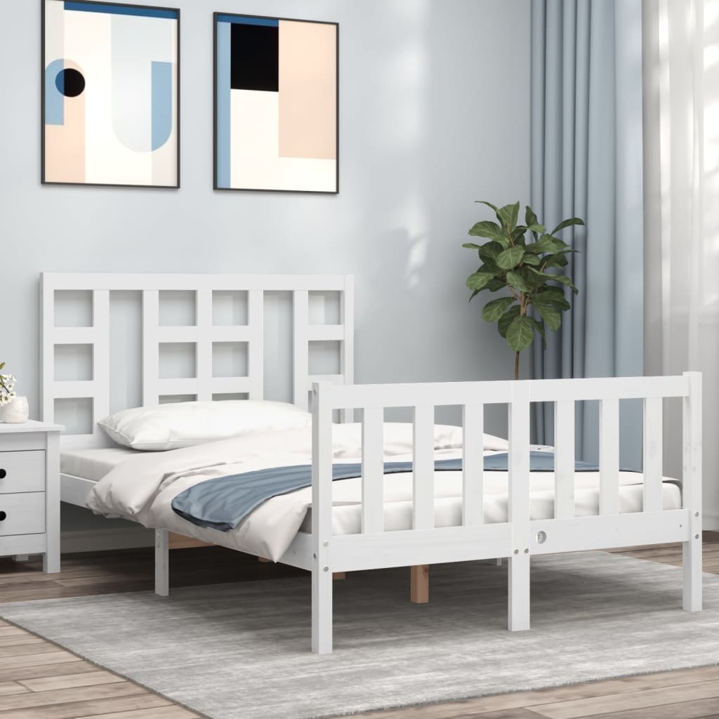 vidaXL Bed Frame without Mattress White Small Double Solid Wood Pine