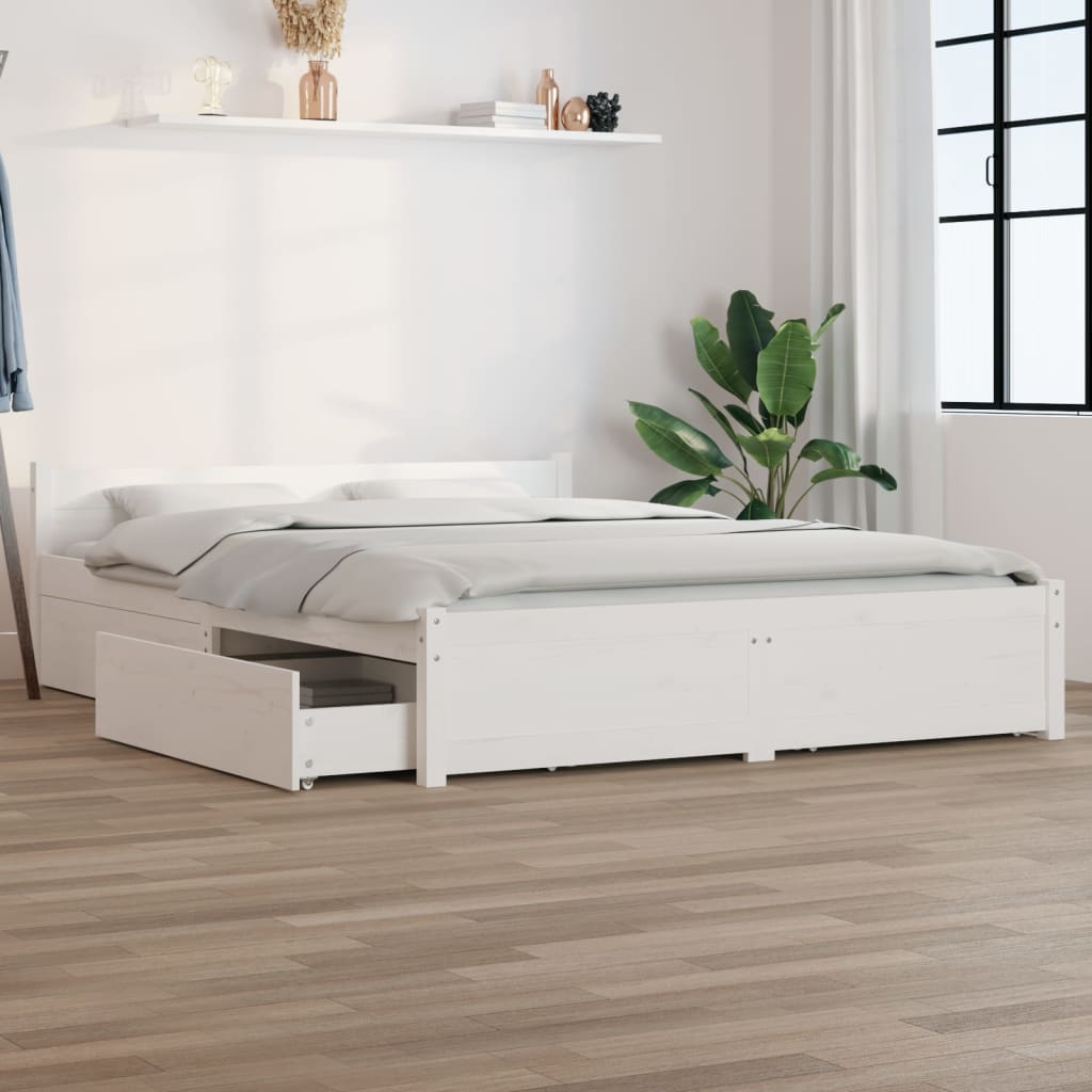 vidaXL Bed Frame without Mattress with Drawers White King Size