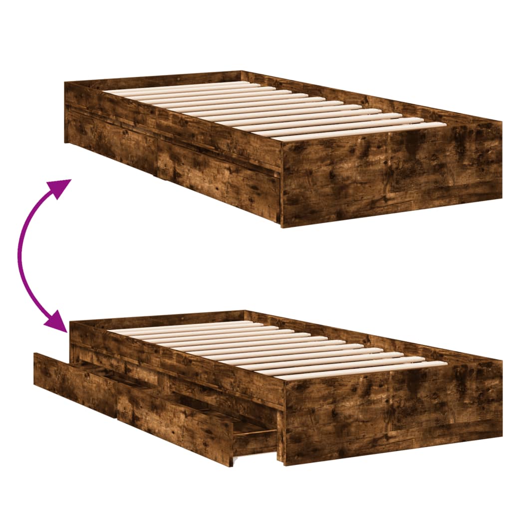 vidaXL Bed Frame with Drawers without Mattress Smoked Oak 90x200 cm