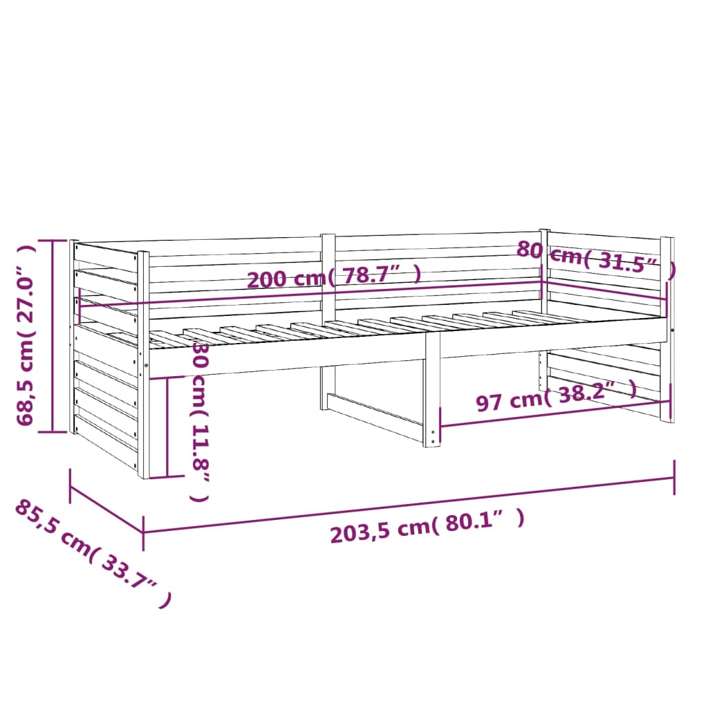 vidaXL Day Bed without Mattress Black 80x200 cm Solid Wood Pine