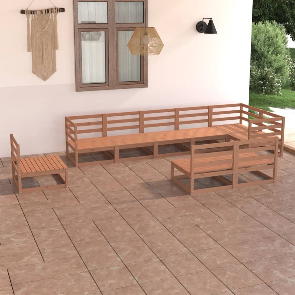 vidaXL 9 Piece Garden Lounge Set Honey Brown Solid Pinewood