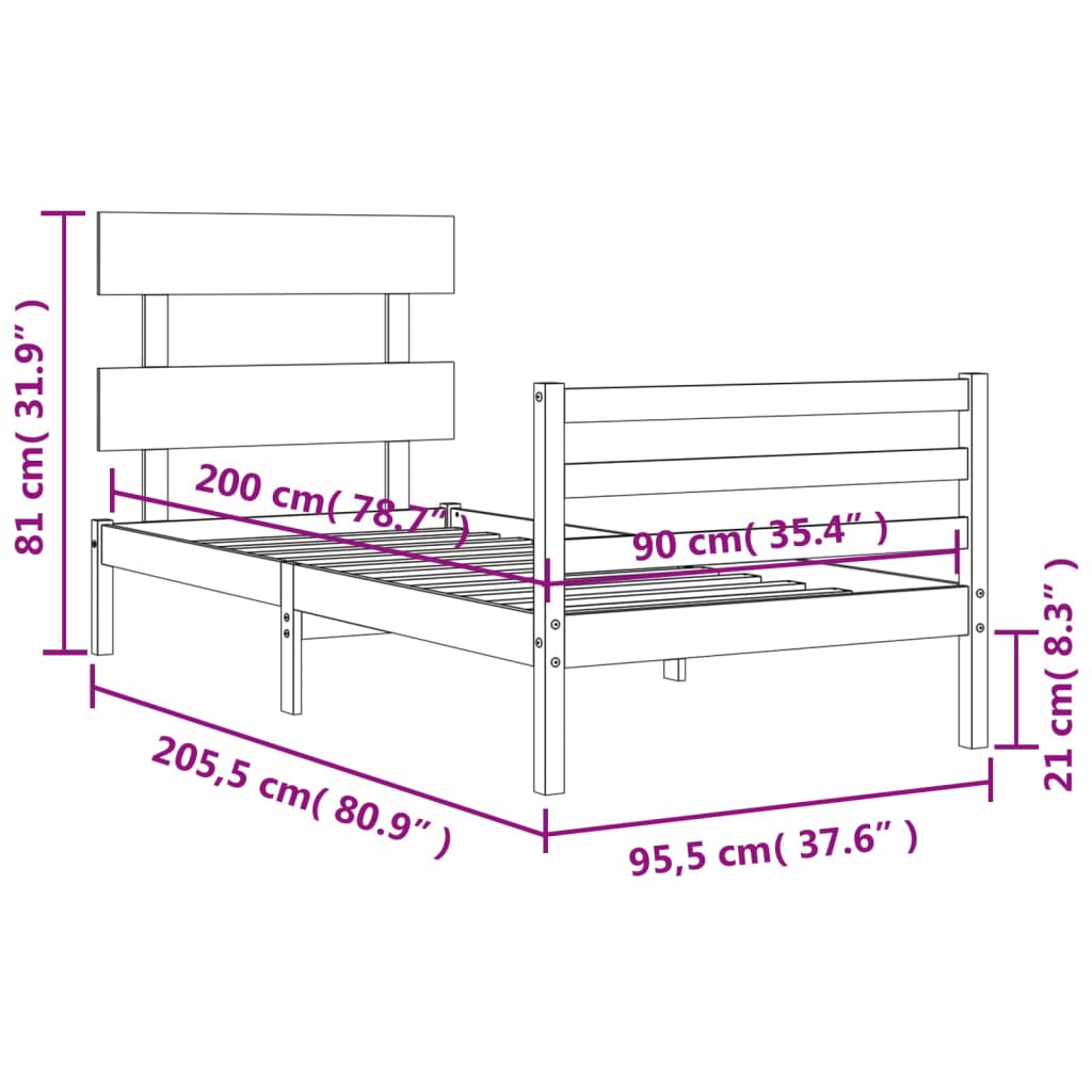 vidaXL Bed Frame without Mattress White 90x200 cm Solid Wood