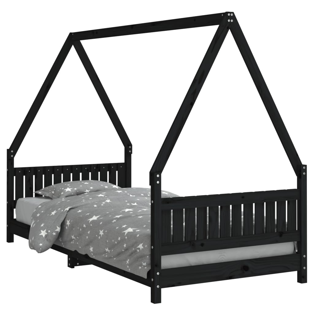 vidaXL Kids Bed Frame Black 90x200 cm Solid Wood Pine