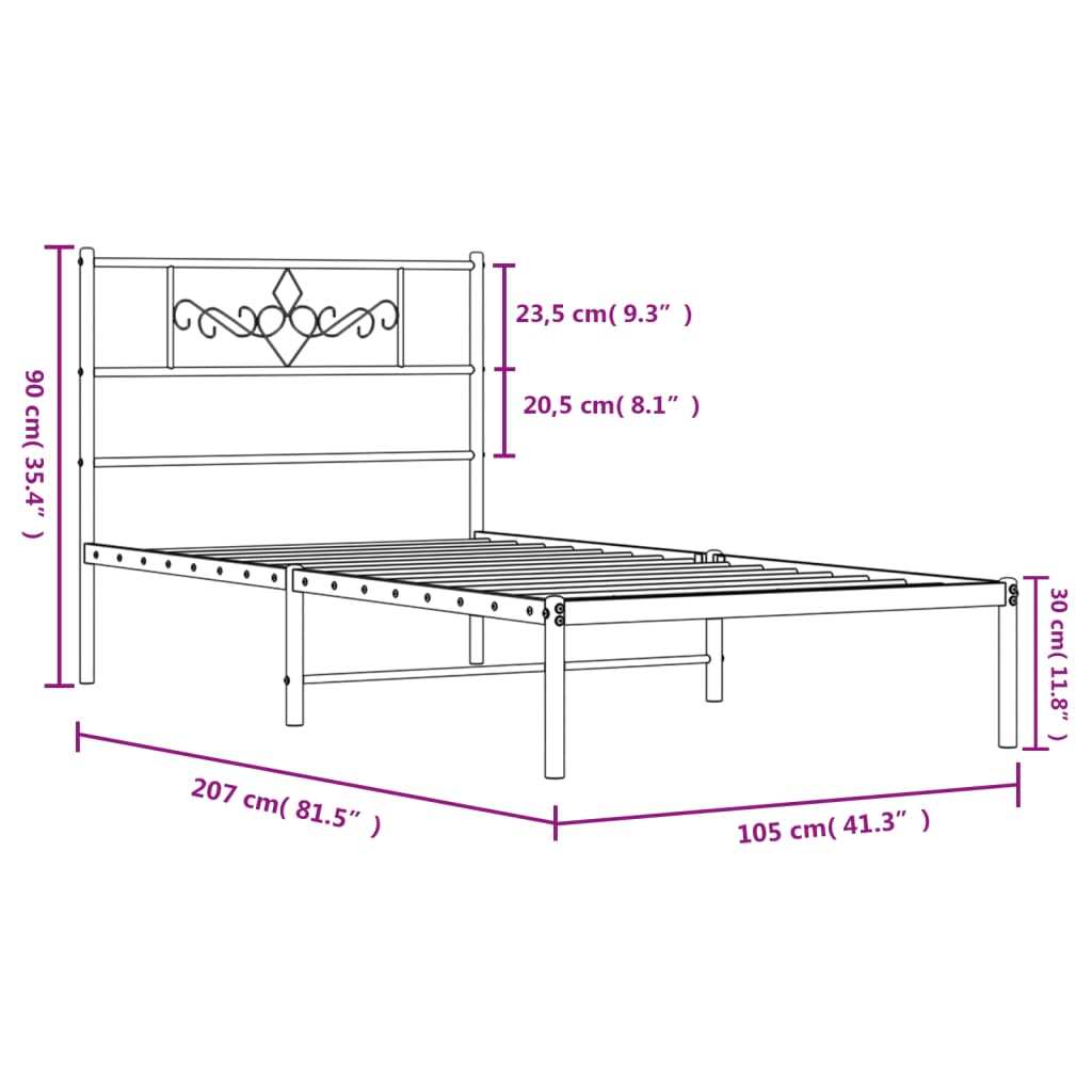 vidaXL Metal Bed Frame without Mattress with Headboard White 100x200 cm