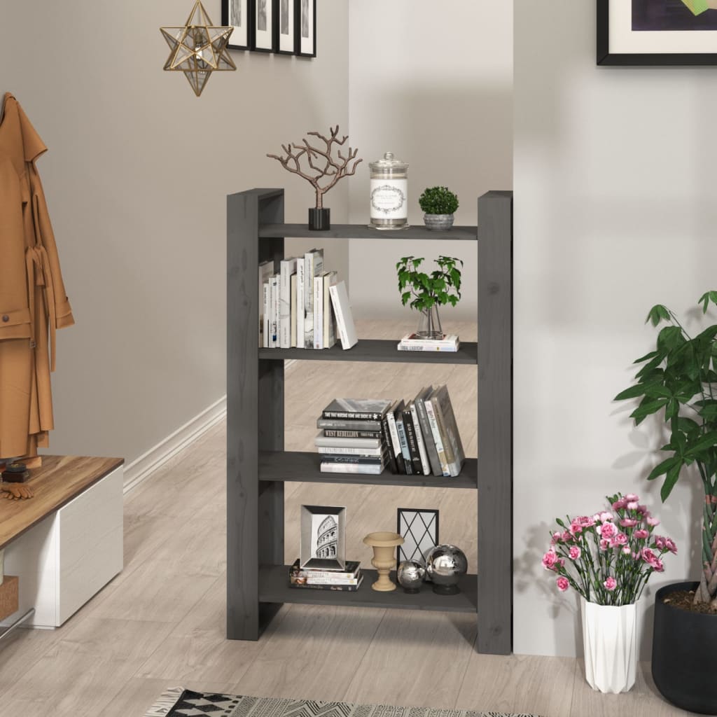 vidaXL Book Cabinet/Room Divider Grey 80x35x125 cm Solid Wood Pine