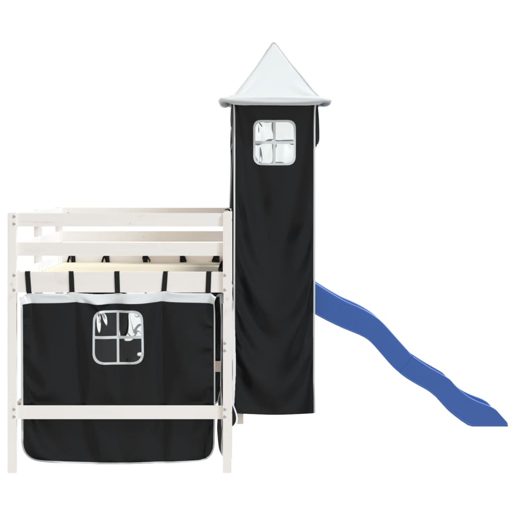 vidaXL Kids' Loft Bed with Tower without Mattress White&Black 90x200 cm