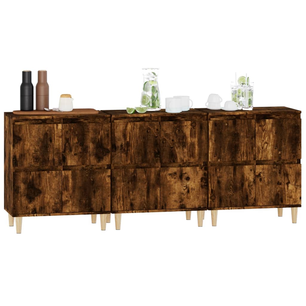 vidaXL Sideboards 3 pcs Smoked Oak 60x35x70 cm Engineered Wood