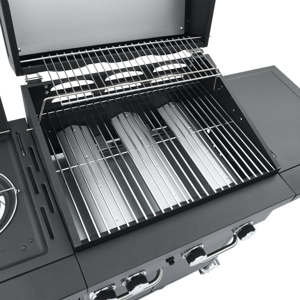 vidaXL Gas BBQ Grill with 4 Burners Black Powder-coated Steel