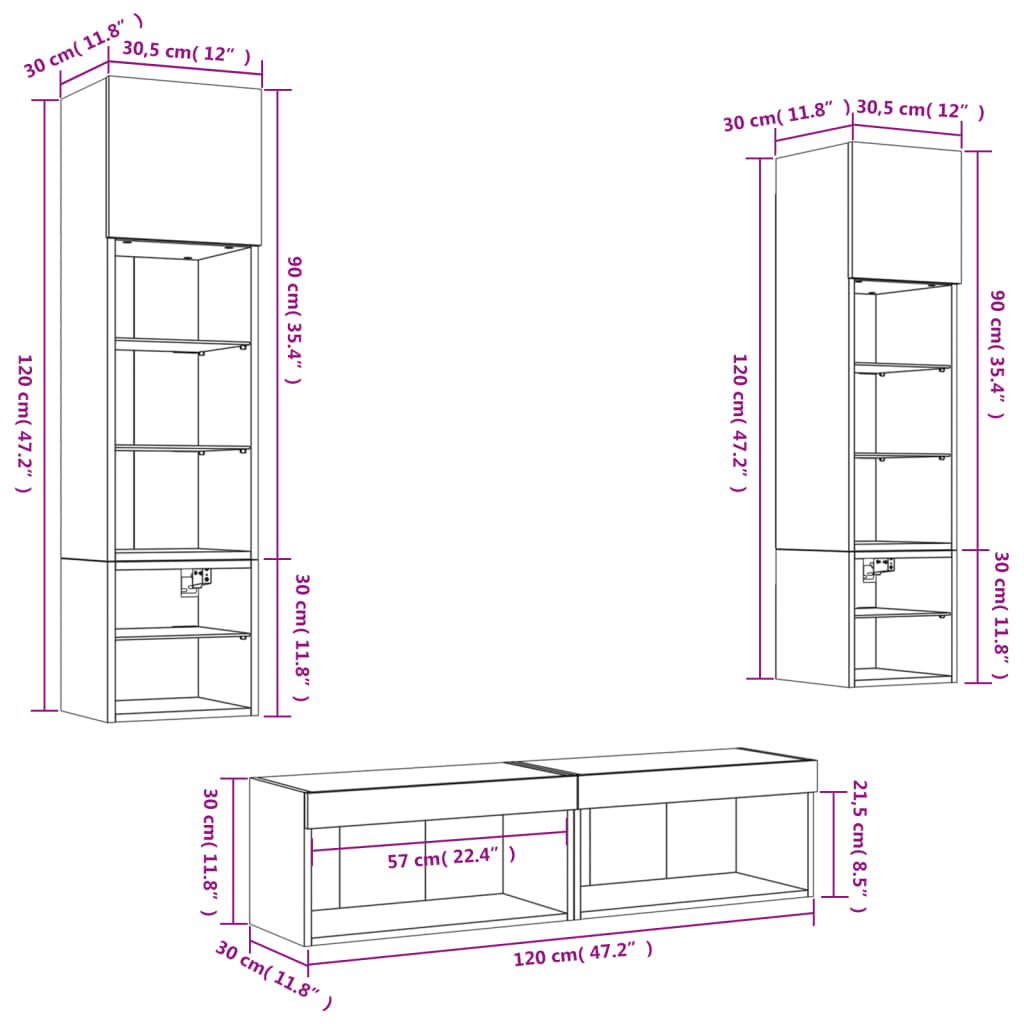 vidaXL 6 Piece TV Wall Units with LED Sonoma Oak Engineered Wood