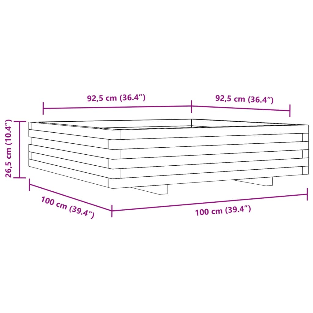 vidaXL Garden Planter Wax Brown 100x100x26.5 cm Solid Wood Pine