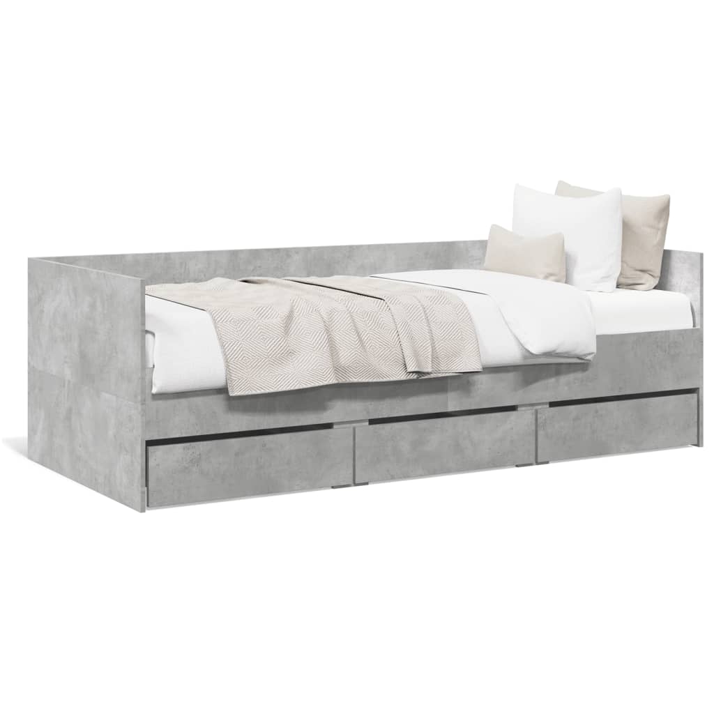 vidaXL Daybed with Drawers without Mattress Concrete Grey 75x190 cm Small Single