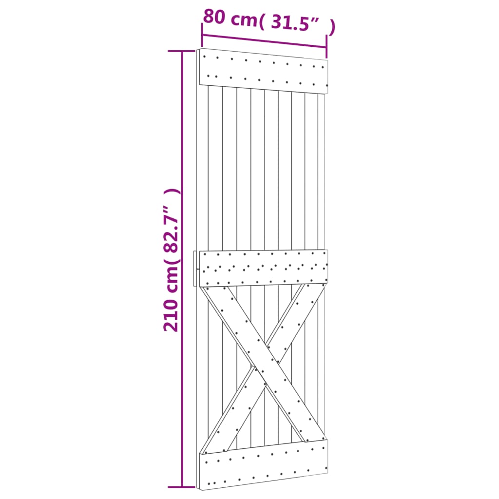 vidaXL Sliding Door with Hardware Set 80x210 cm Solid Wood Pine