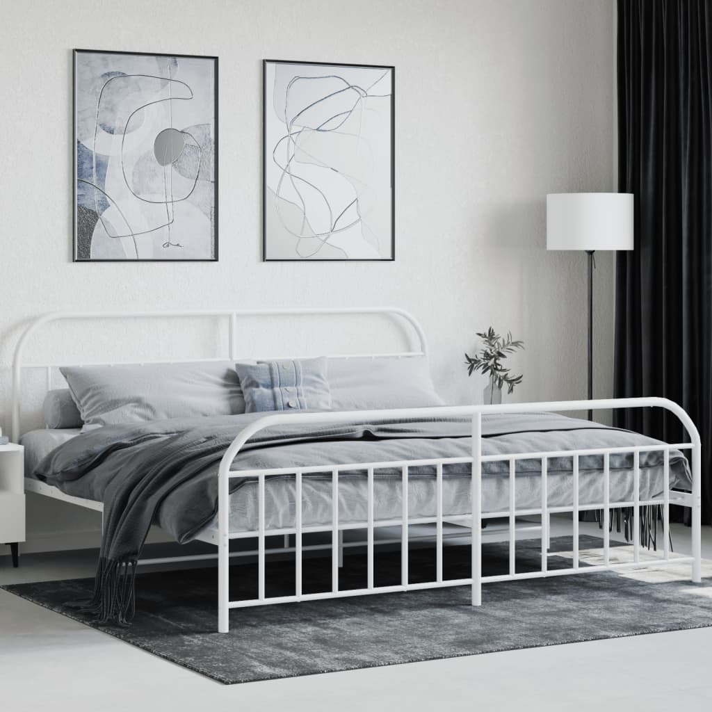 vidaXL Metal Bed Frame without Mattress with Footboard White 200x200 cm