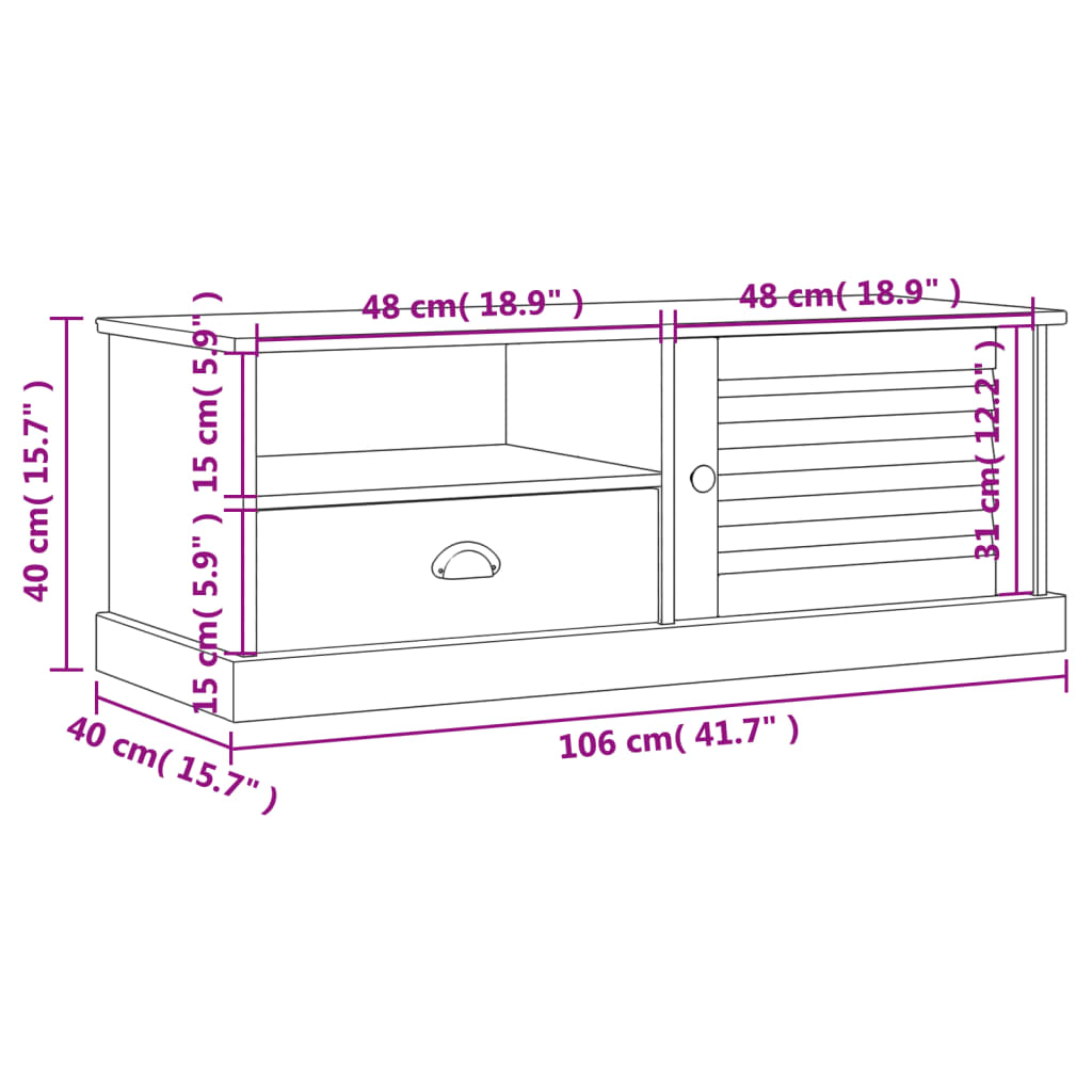 vidaXL TV Cabinet VIGO Grey 106x40x40 cm Solid Wood Pine