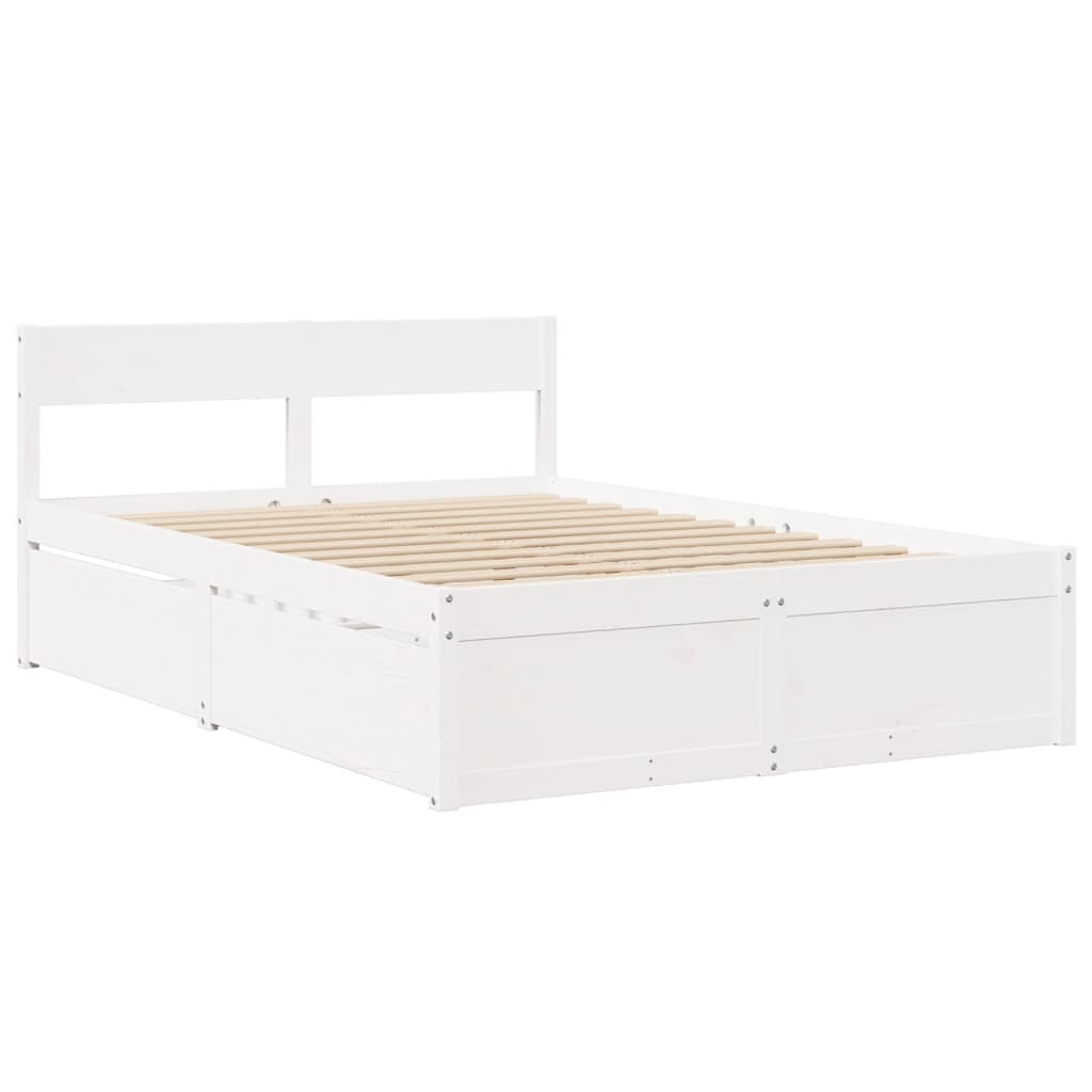 vidaXL Bed with Drawers and Mattress White 140x190 cm Solid Wood Pine