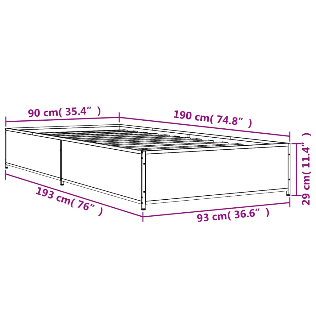 vidaXL Bed Frame without Mattress Sonoma Oak 90x190 cm Single