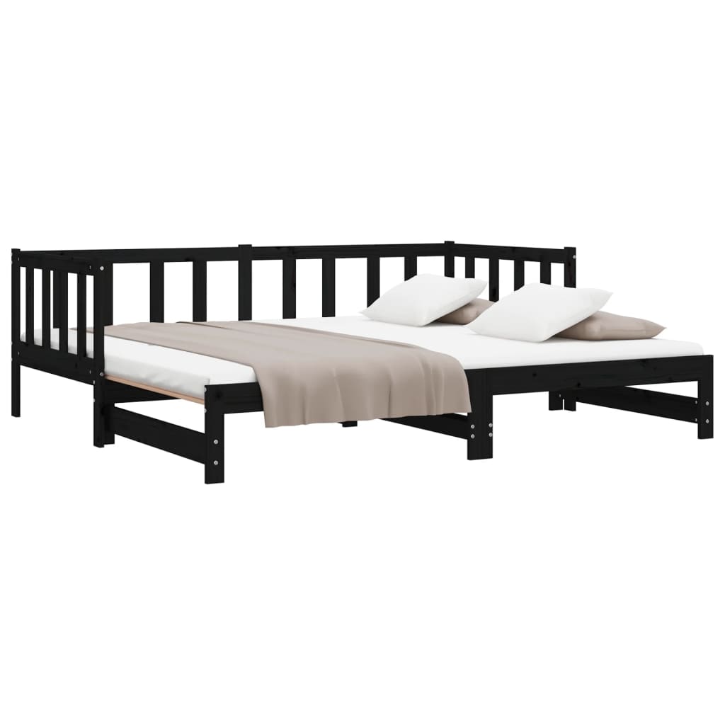 vidaXL Day Bed with Trundle without Mattress Black 90x190 cm Single Solid Wood