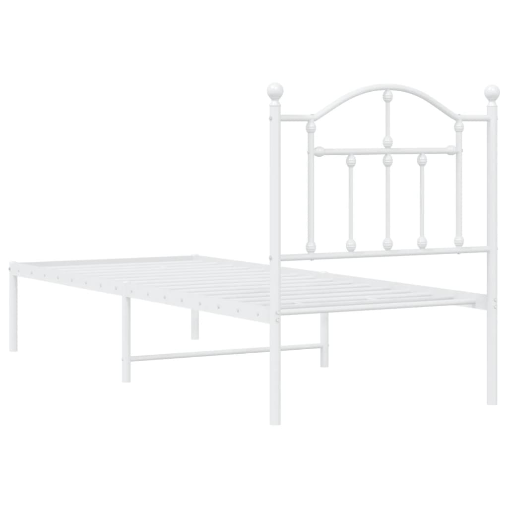 vidaXL Metal Bed Frame without Mattress with Headboard White 75x190 cm Small Single