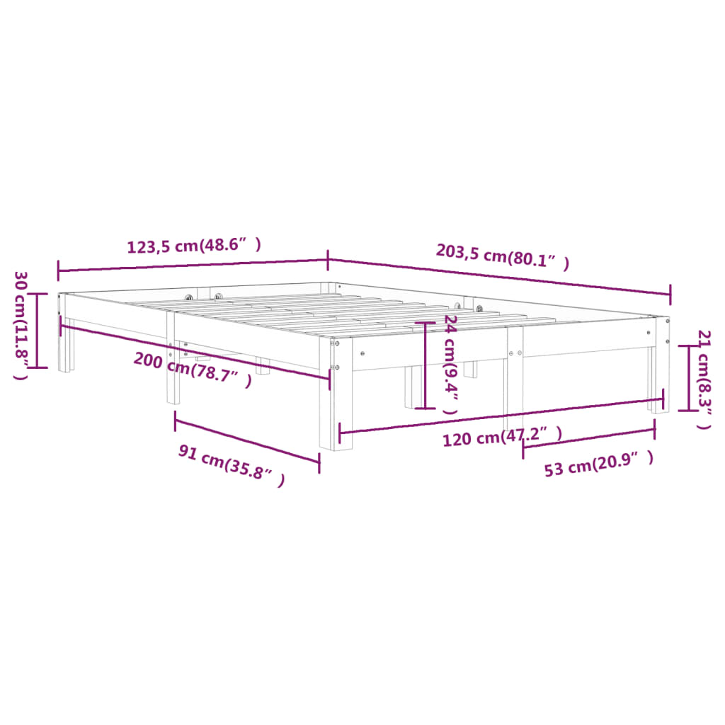 vidaXL Bed Frame without Mattress Solid Wood Pine 120x200 cm