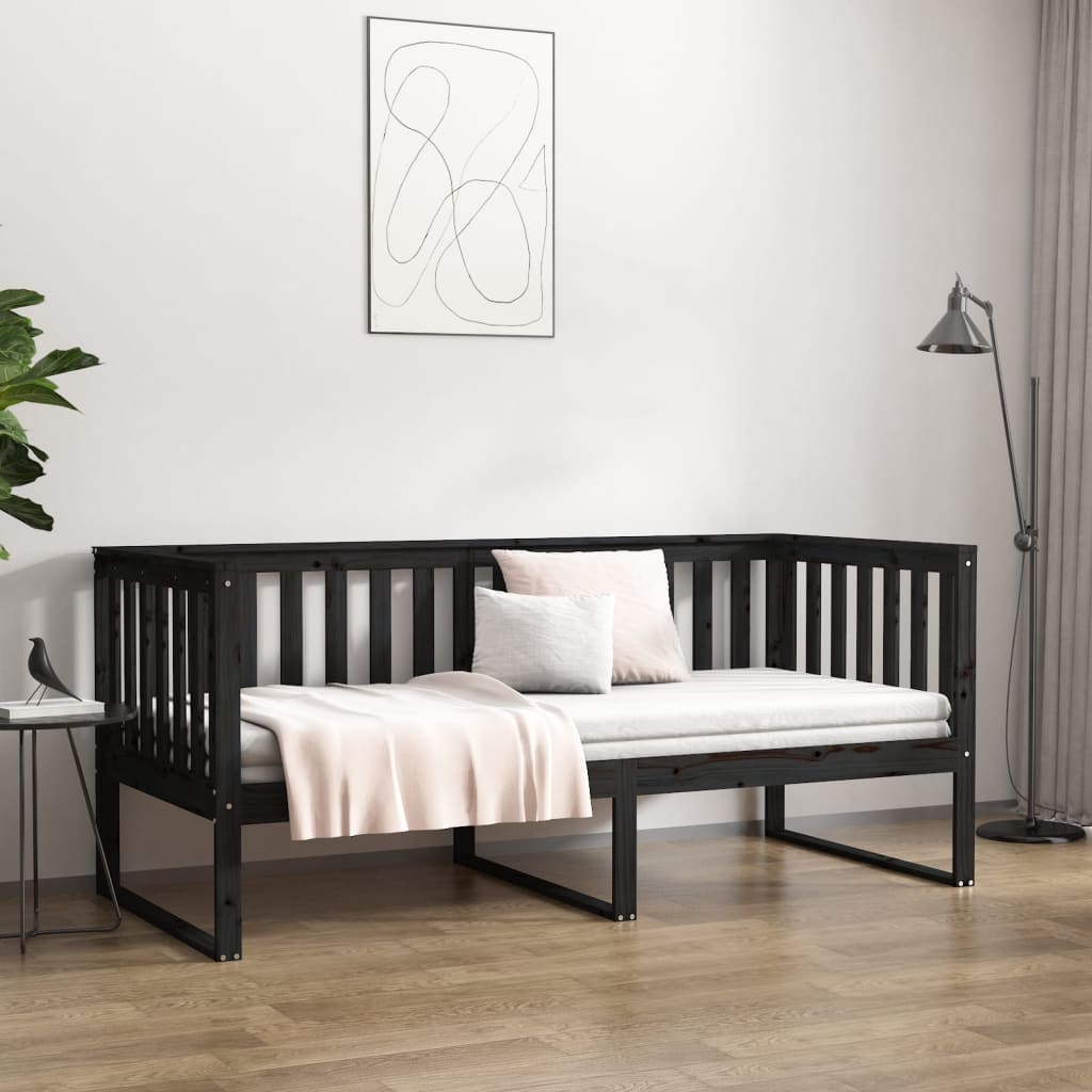 vidaXL Day Bed without Mattress Black 90x190 cm Single Solid Wood Pine