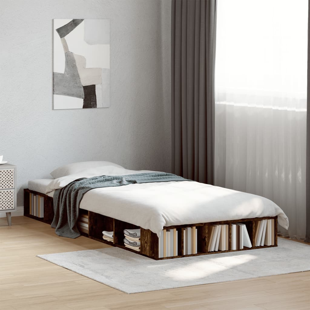 vidaXL Bed Frame without Mattress Smoked Oak 75x190 cm Small Single