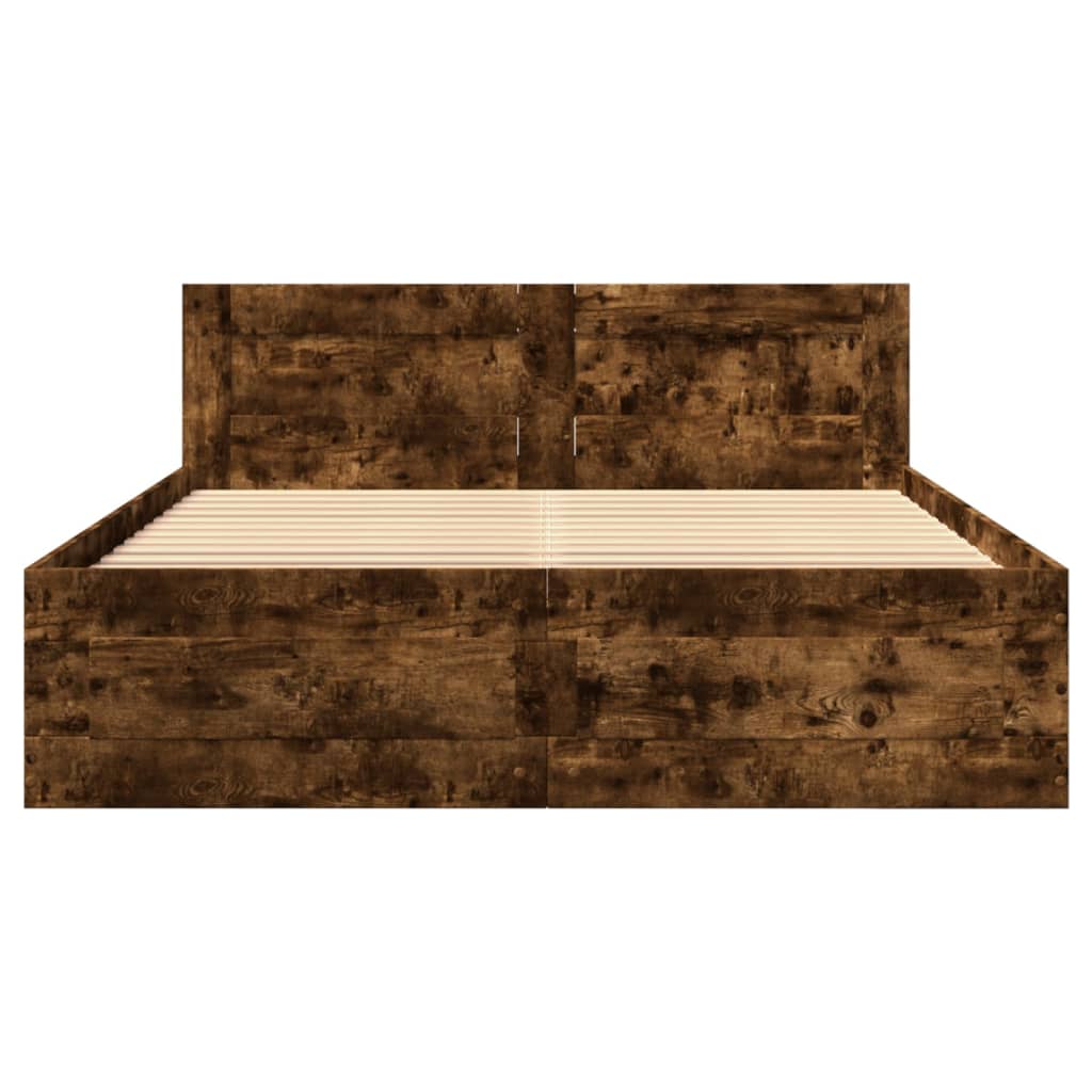 vidaXL Bed Frame with Headboard without Mattress Smoked Oak 140x200 cm