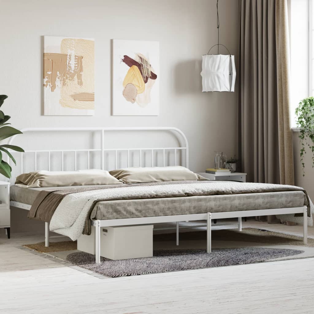 vidaXL Metal Bed Frame without Mattress with Headboard White 193x203 cm