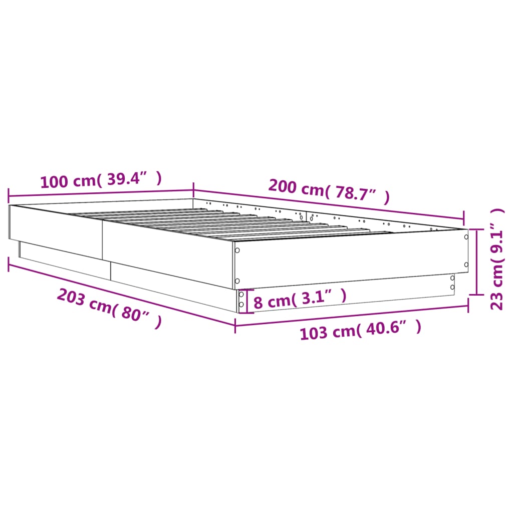 vidaXL Bed Frame without Mattress Grey Sonoma 100x200 cm Engineered Wood