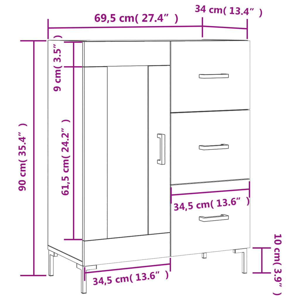 vidaXL Sideboard White 69.5x34x90 cm Engineered Wood