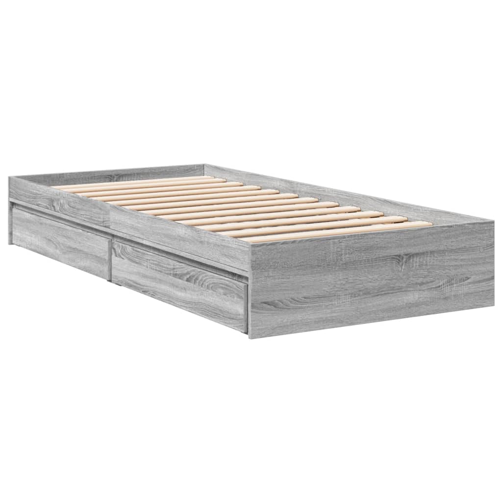 vidaXL Bed Frame with Drawers without Mattress Grey Sonoma 100x200 cm