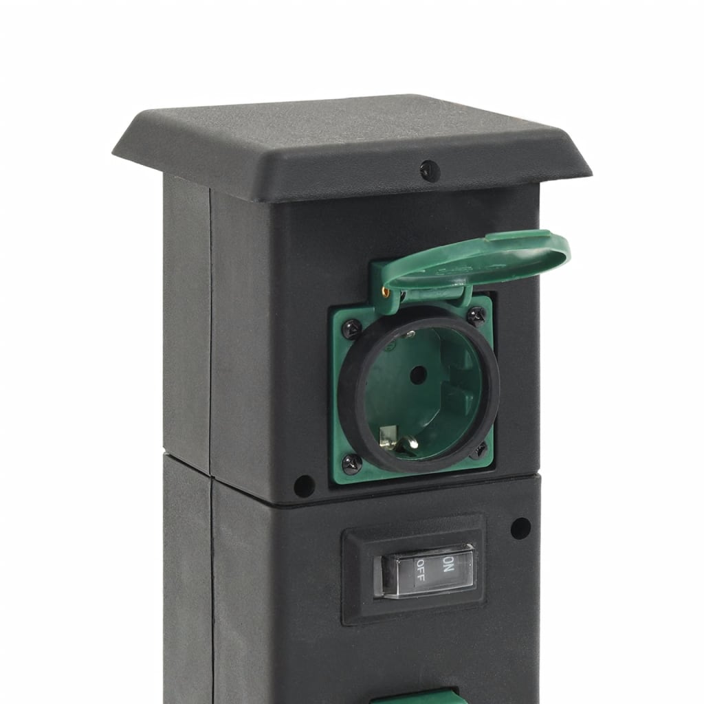 vidaXL Outdoor Socket Column 4-Way Black and Green 16x16x39.5 cm