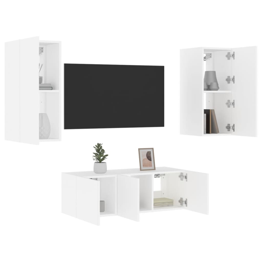 vidaXL 4 Piece TV Wall Units with LED White Engineered Wood