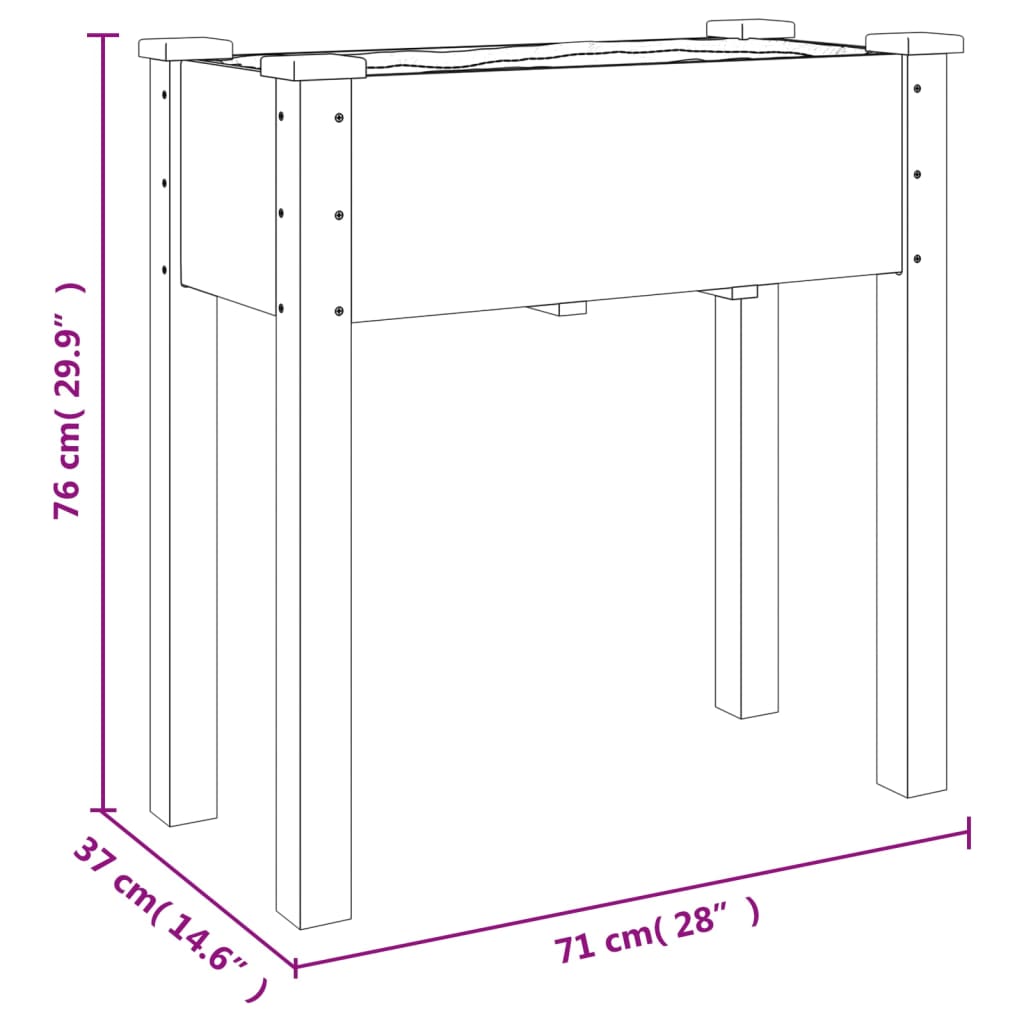 vidaXL Planter with Liner Grey 71x37x76 cm Solid Wood Fir