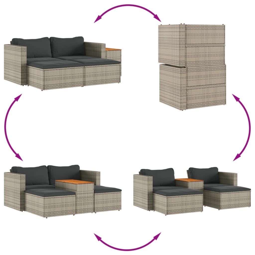 vidaXL 5 Piece Garden Sofa Set with Cushions Grey Poly Rattan Acacia