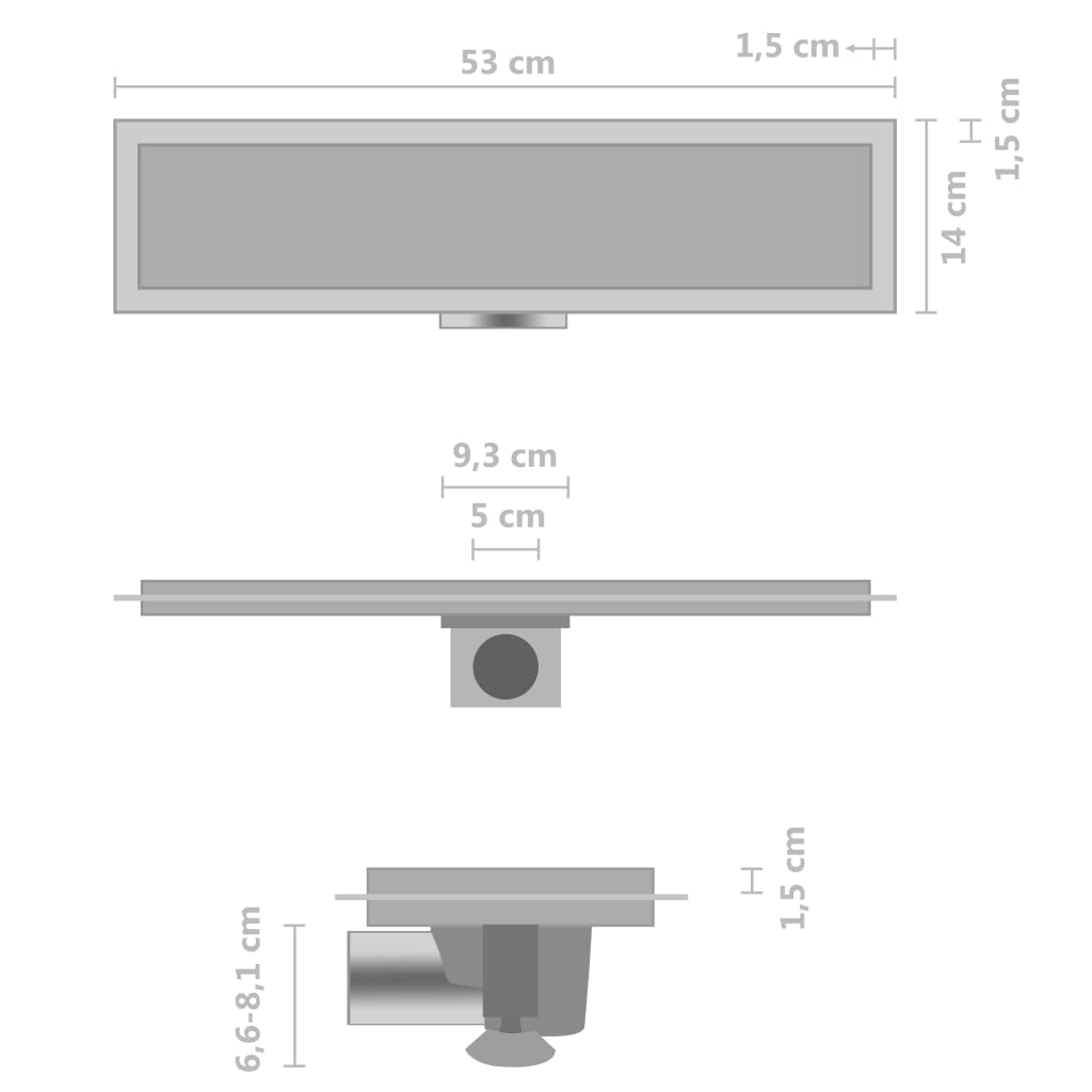 vidaXL Shower Drain with 2-in-1 Cover 53x14 cm Stainless Steel