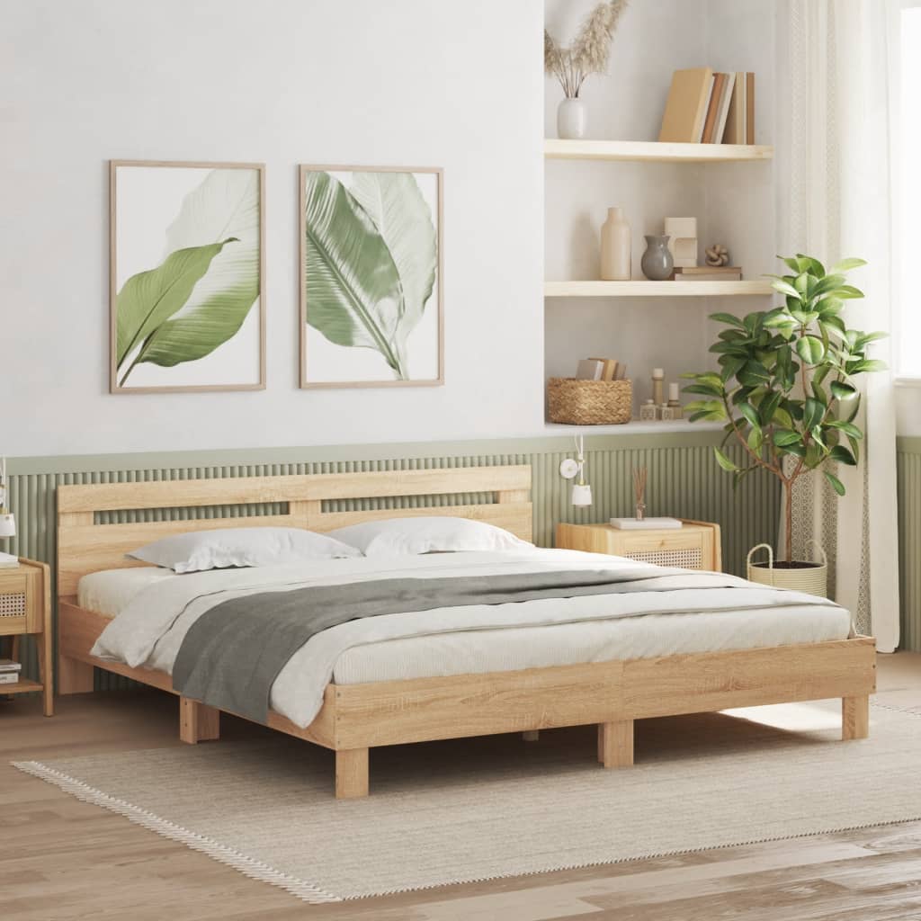 vidaXL Bed Frame with LED without Mattress Sonoma Oak 160x200 cm