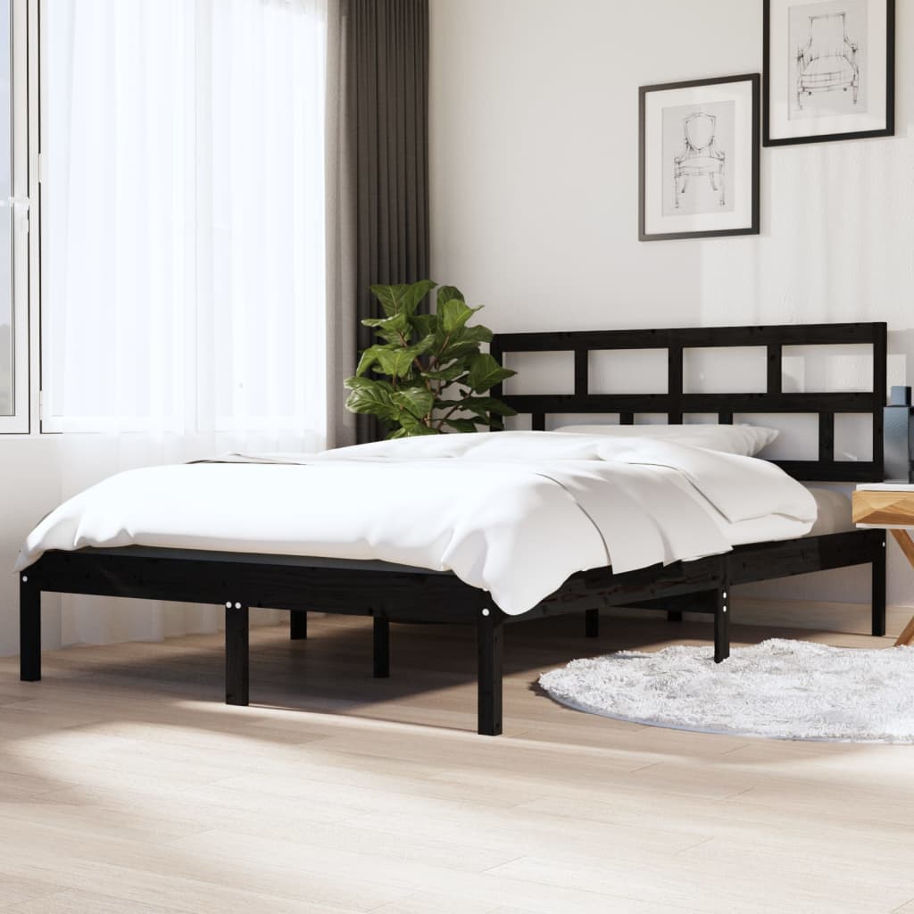 vidaXL Bed Frame without Mattress Black Double Solid Wood