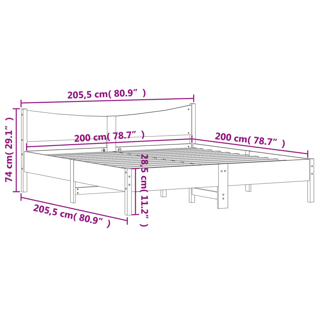 vidaXL Bed Frame without Mattress White 200x200 cm Solid Wood Pine